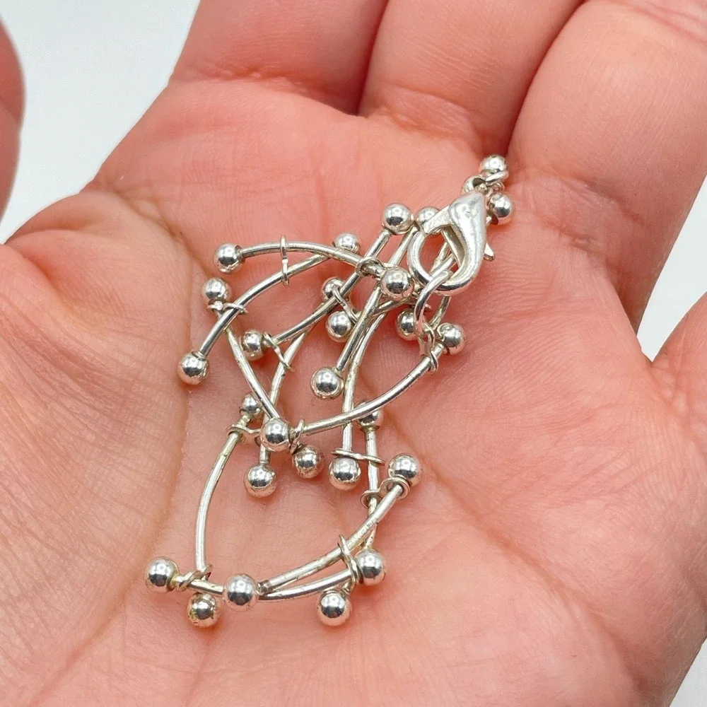 Contemporary Silver-Tone Classic Curved Dainty Bars Ball Link Lobster Bracelet